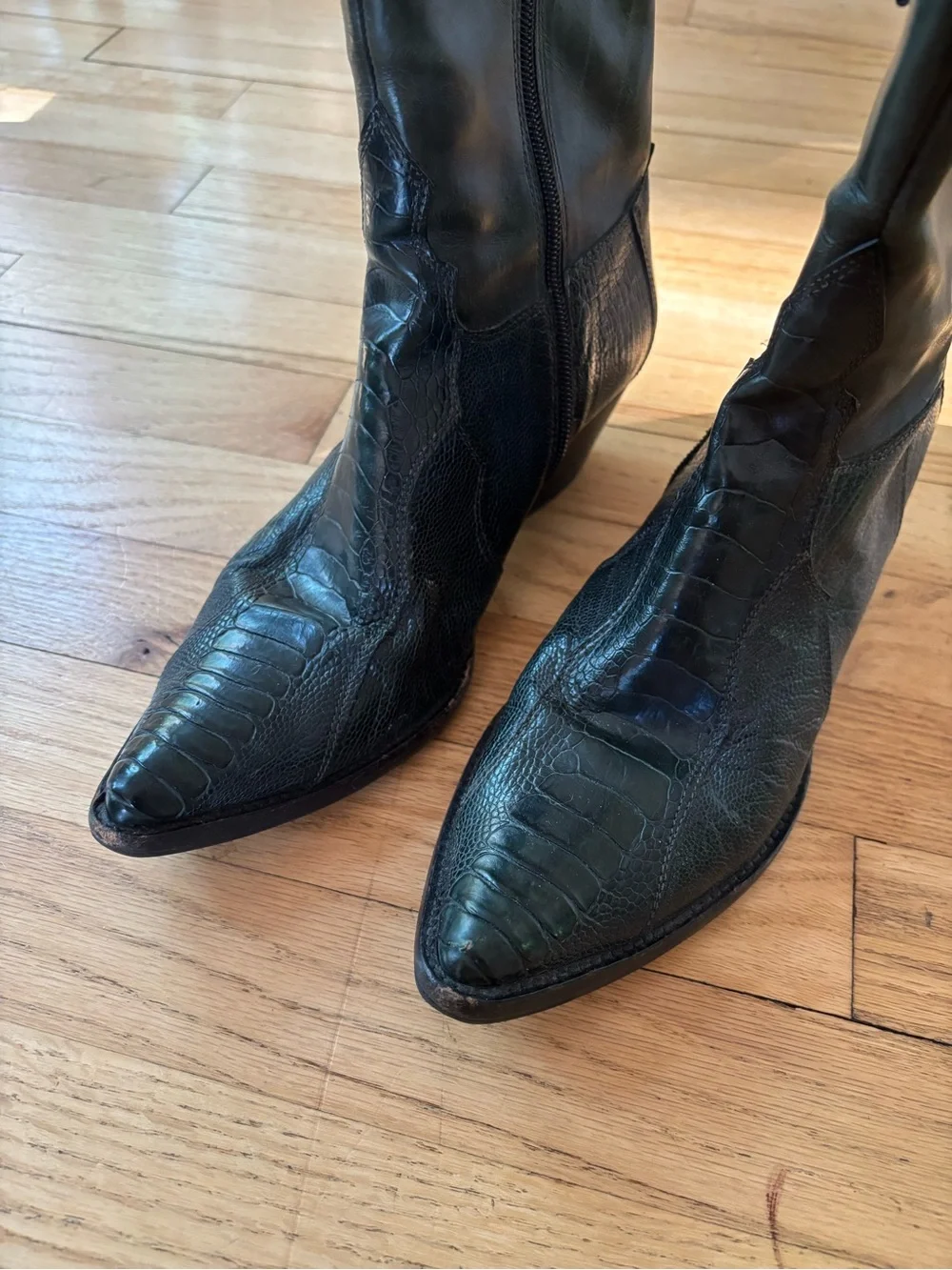 Women's Olive Green Leather Western Ankle Boots